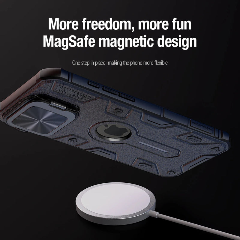 Nillkin For iPhone 16 Pro Max Magsafe Case Armor Prop Lens Holder Anti Shockproof Back Cover for iPhone 16 Pro Max Magnetic Case
