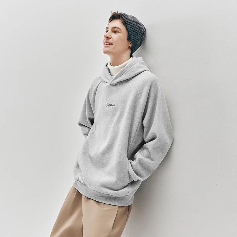 Semir Men Hoodie Fleece Lined Embroidered Detail Hooded Design Loose Fit Minimal Style 2026 Winter Everyday Wear Soft Comfort