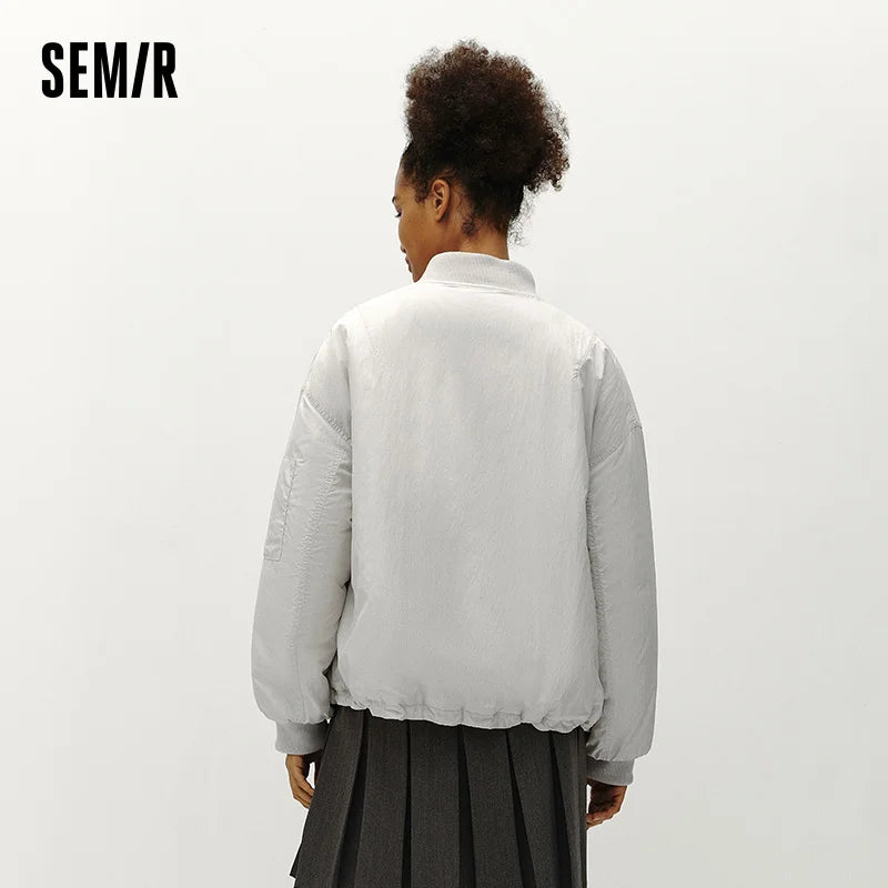 Semir Women Padded Jacket Thermal Warmth Lightweight Textured Loose Fit Baseball Collar Drawstring Minimal Design 2026 New