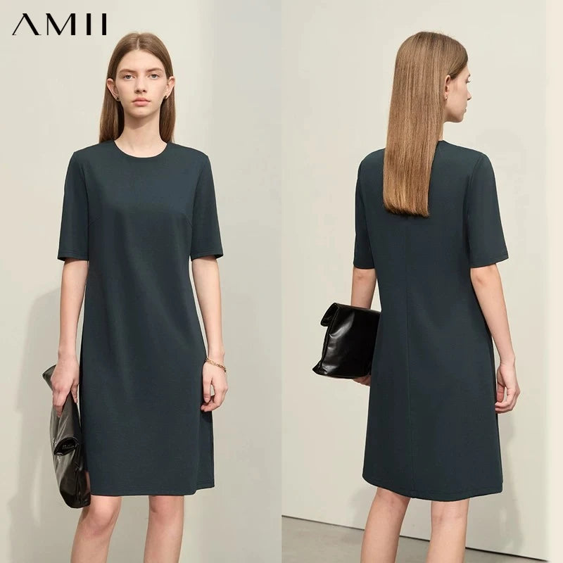 រ៉ូប Amii Minimalism រដូវក្តៅឆ្នាំ ២០២៦ សម្រាប់ស្ត្រី រ៉ូបខ្លី ដៃខ្លី ធ្វើពីក្រណាត់រ៉ូម៉ាំងស្តើង សម្រាប់ធ្វើដំណើរ 12412015