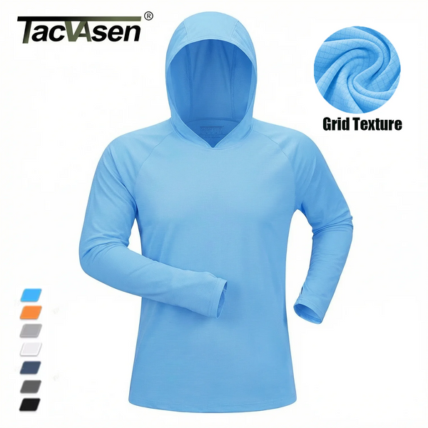 TACVASEN Lightweight Sun Protection Shirts Hoodie Mens UPF 50+ UV-Proof Fishing Travel T-Shirts Breathable Micro-grid T shirts