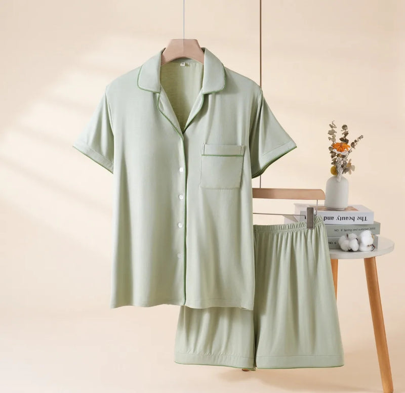 Modal Women's Pajamas Summer New Short-Sleeved Lapel Collar Tops Loungewear Comfortable 2 Pcs Sleepwear Pijama Homewear Set