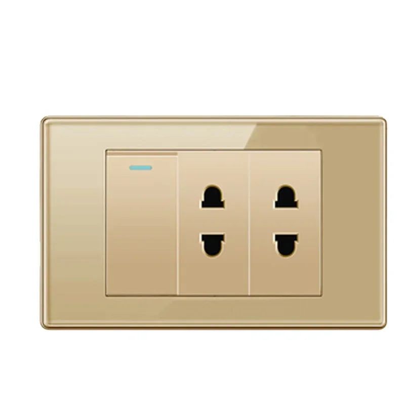 Depoguye US Mexico Wall Light Switch Socket 5V 2.1A USB Type-c Charger Plug,Golden Glass Panel American Standard Power Outlet