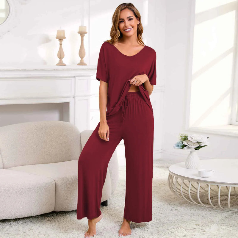 New European Women's Pajamas Short Sleeved Pants Suit Casual Two-piece Set For Women Loose Sleepwear Home Modal Pijama De Mujer