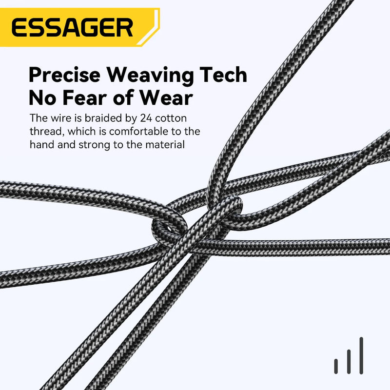 ខ្សែសាក USB Essager 4 ក្នុង 1 ប្រភេទ C 65W PD សាកលឿន ខ្សែ Type C ដល់ Type C សម្រាប់ iPhone 16 15 14 Pro Max iPad HUAWEI Xiaomi