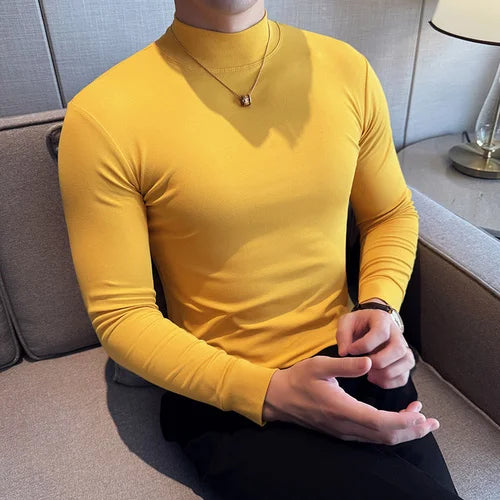 High Quality Half Turtleneck Stretch T-shirt Slim-Fit Long-Sleeved Cotton Tight Mid-Collar Bottoming Shirt Military Wear Top