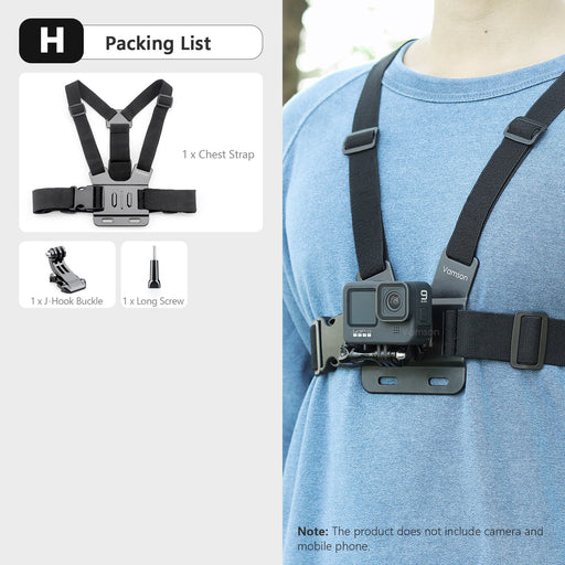 Vamson Chest Strap for Insta360 X3 GoPro 11 10 Harness Belt for CellPhone Mobile Phone Stand for iPhone Smartphone Accessories H