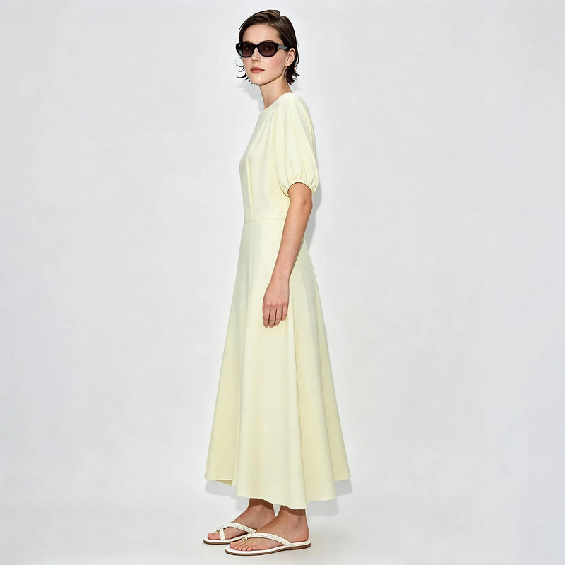 Amii Women's Casual Dresses 2026 Summer New O-Neck Short Sleeve Button Casual Fitted Waist A-Line Long Dress For Women 12642185