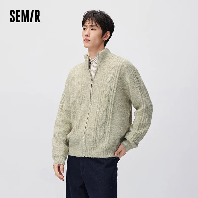 Semir Men Knit Cardigan Vintage Style Cable Knit Loose Fit Stand Collar 2026 New Winter Daily Wear Urban Casual Style