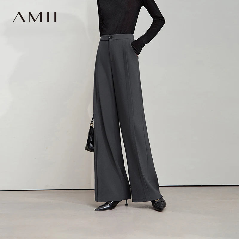 AMII Women's Autumn Wide Leg Pants 2026 New Minimalism Office Lady Trouser Fashion Slim Waist  Loose Casual Clothing 12523104