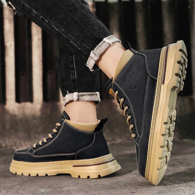 Men's socks boots four seasons soft sole non-slip outdoor boots fashion youth sports Joker tooling boots high-top casual boots