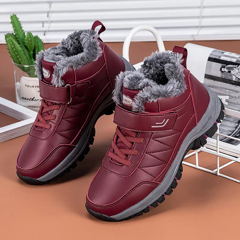 Winter Fleece Lined Elderly Snow Boots Artificial Leather High Top Non Slip Outdoor Warm Winter Shoes for Seniors Men Women
