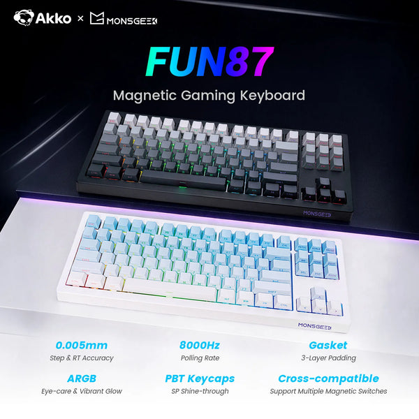 Akko x Monsgeek FUN87 HE Magnetic Keyboard 88 Keys 80% TKL Layout ARGB RT0.005mm 8K USB Wired Custom Gaming Mechanical Keyboard