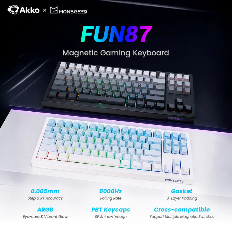 Akko x Monsgeek FUN87 HE Magnetic Keyboard 88 Keys 80% TKL Layout ARGB RT0.005mm 8K USB Wired Custom Gaming Mechanical Keyboard