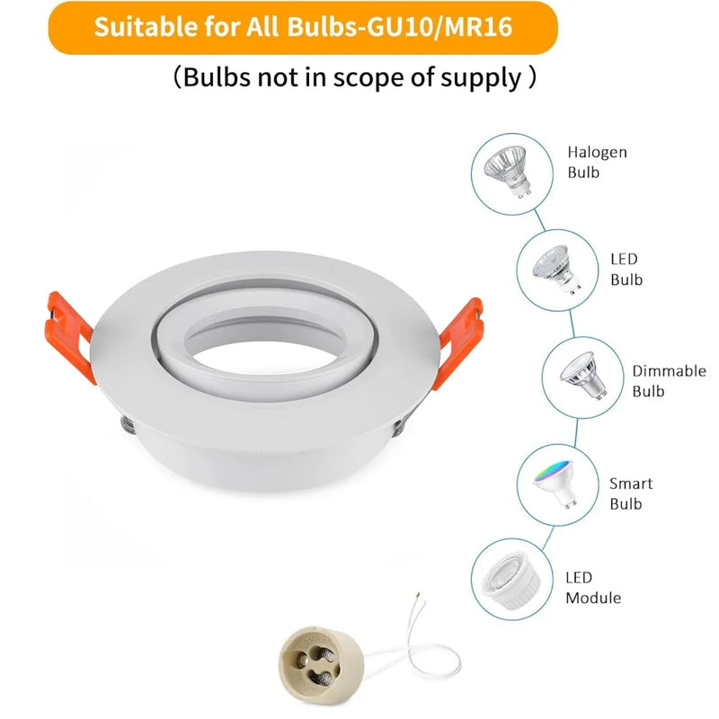 ភ្លើង LED រាងមូលការ៉េ 1/10 ដុំ កាត់រន្ធ 70mm សម្រាប់ពិដាន ជើងទ្រចង្កៀងចំណុច GU10 MR16 ស៊ុមអាលុយមីញ៉ូម ចង្កៀងចំណុច