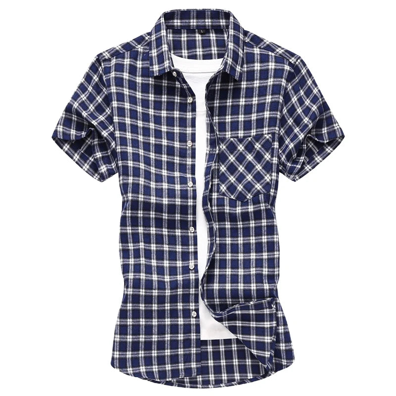 2026 New Men's Classic Striped Plaid Shirt, Short Sleeve/Long Sleeve Available, Shirts with Left Chest Pocket M-5XL 6XL 7XL