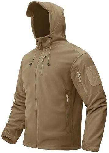 TACVASEN Men's Winter Tactical Full-Zip Fleece Hooded Jacket Windproof Coat with 6 Zipper Pockets for Outdoor Hiking And Fishing