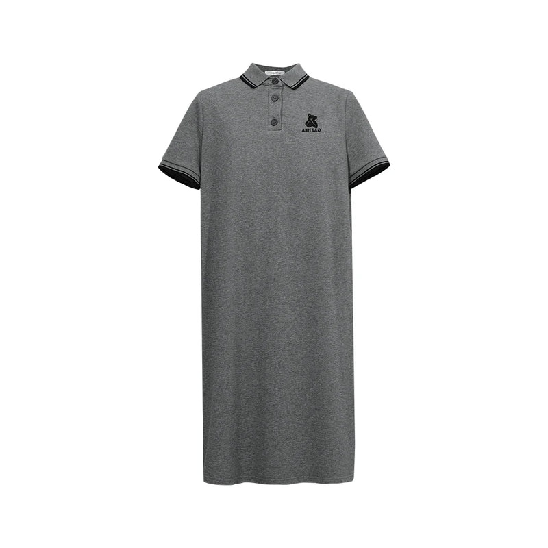 Amii Woman Dresses 2026 Summer New Color Block POLO Collar Midi Dress Women Loose Casual Short Sleeve Rhinestone Skirt 12622066