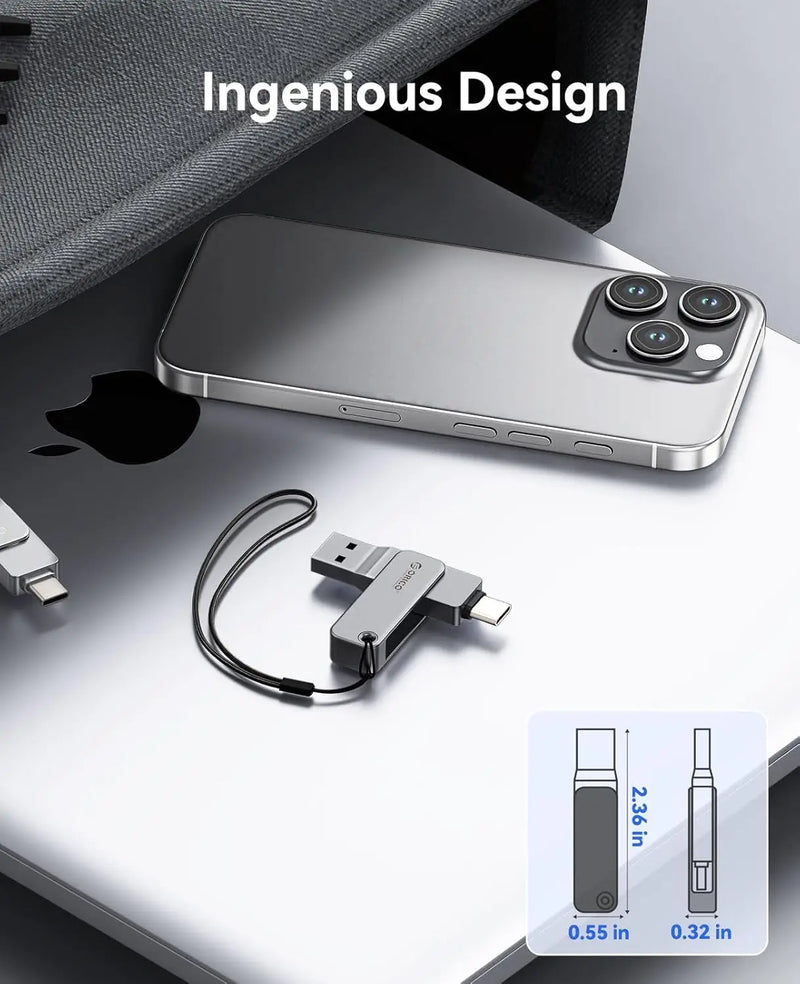 ORICO Dual USB Flash Drive USB-C & USB-A Mini Thumb Drive Read Speed Up to 150MB/s 32 64 128 256GB for iPhone 15/16/17 Series