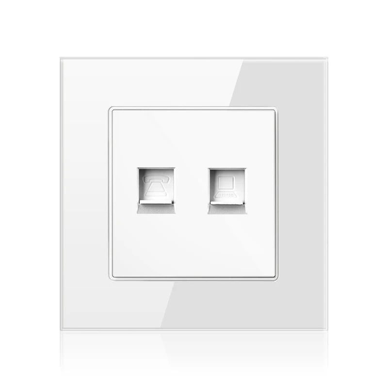 Cat6 Rj45 Wall Socket Network Socket With TV Wall Data Double Socket Telephone Tempered Glass Panel Computer Wall Net Outlet