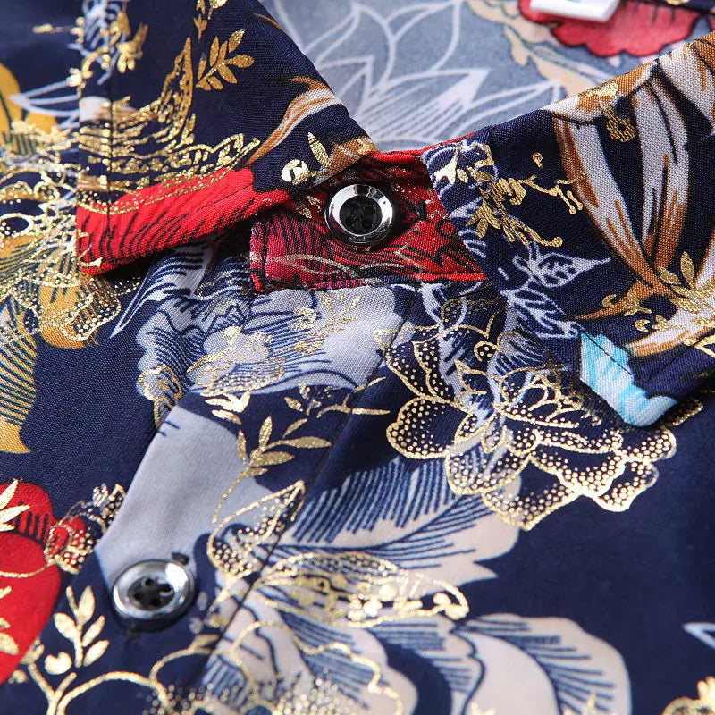 New Summer Collection of Men's Short-sleeve Printed Shirts, Red Single-breasted Button-down Shirts, Asian Sizes M–7XL.