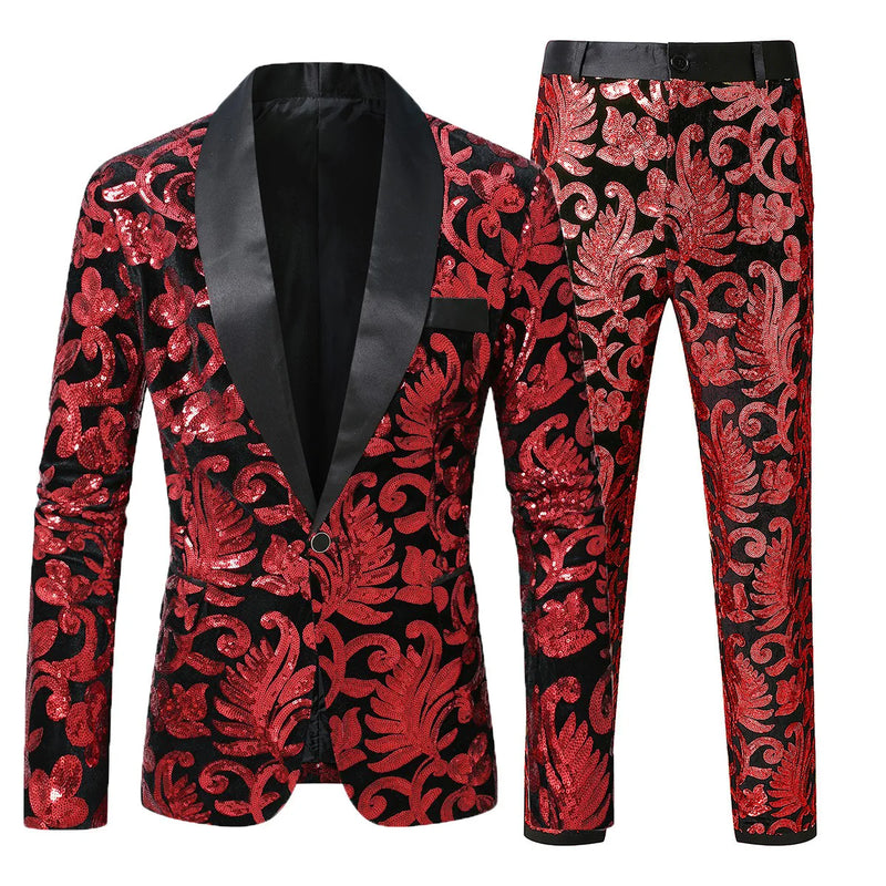 2026 Men Two-piece Suit, Sequin-embellished Jacket with Matching Trousers,Perfect for Weddings,Parties,and Stage Performances.
