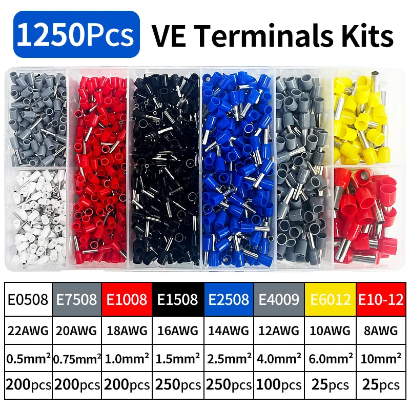 200/450/800/1250/1800/1900Pcs Sturdy Electrical Connectors with Pressure - Connection Ring Terminals E0508 E7508 E1008 E1508
