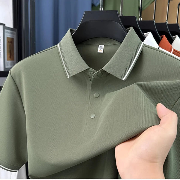 Men’s Slim Fit Polo Shirt with Contrast Collar Wrinkle-Free, Odor-Resistant Business Casual Top Sun-Friendly Fabric