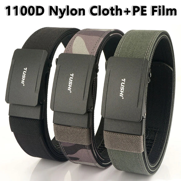 TUSHI New Hard Tactical Belt for Men Metal Automatic Buckle IPSC Gun Belt Nylon Military Belt Outdoor EDC Sports Girdle Male