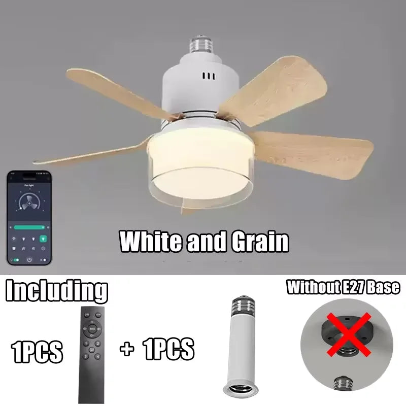 Socket Ceiling Fan with Light APP Control Ceiling Fans with Lights LED Light Dimmable for Bedroom Garage Kitchen Living Room