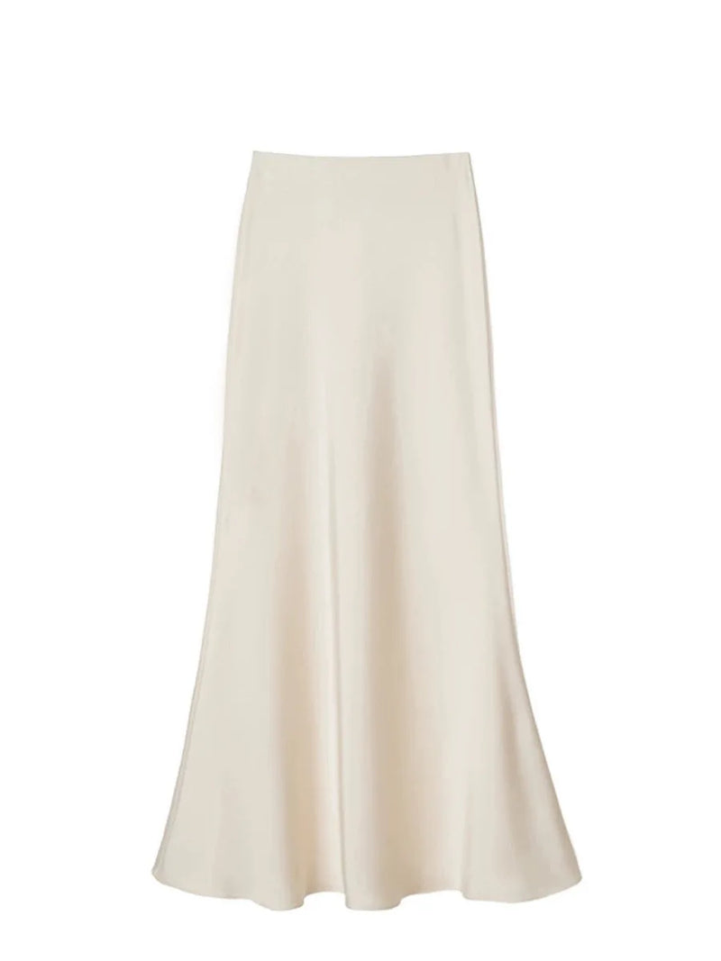 French Style Chic Women's Acetic Acid Satin Flowy High Waist Hip Hugging Skirt for Spring/Summer Fishing Tail Skirt A-line Skirt