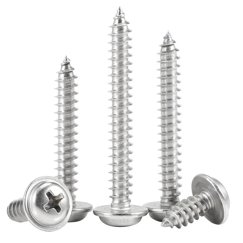 10/20/50pcs M1.7 M2 M2.3 M2.6 M3 M4 M5 Cross Round Head with Washer Self Tapping Screw 304 Stainless Steel Wood Screws