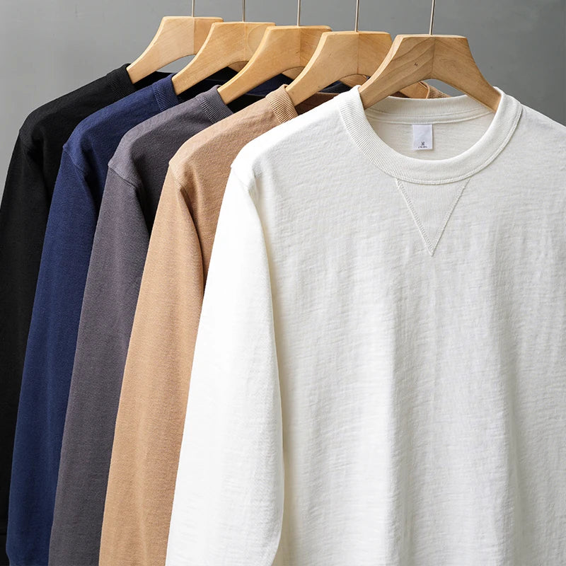DUKEEN 320Gsm Pure Cotton Men Long-Sleeve T Shirts Spring and Autumn Heavyweight Casual Oversize Tops Solid Color Men's Clothing