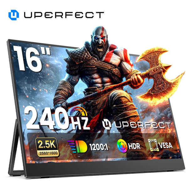 ម៉ូនីទ័រលេងហ្គេម UGame J5 2.5K 240Hz ទំហំ 16 អ៊ីញ អេក្រង់ចល័ត 100%sRGB ជាមួយ HDMI USB C សម្រាប់ PS5 Steam Deck Switch XBOX Laptop PC