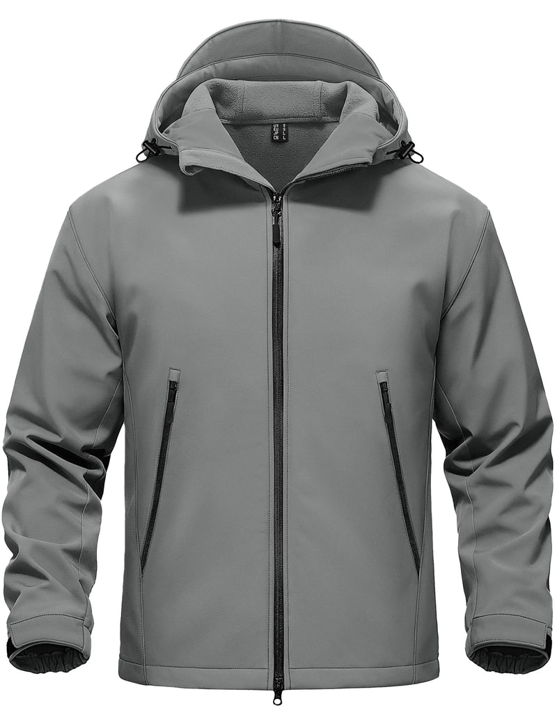 TACVASEN Mens Winter Warm Softshell Fleece Jacket Waterproof Lightweight Outdoor Hiking Jacket Breathable Hooded Fishing Coat