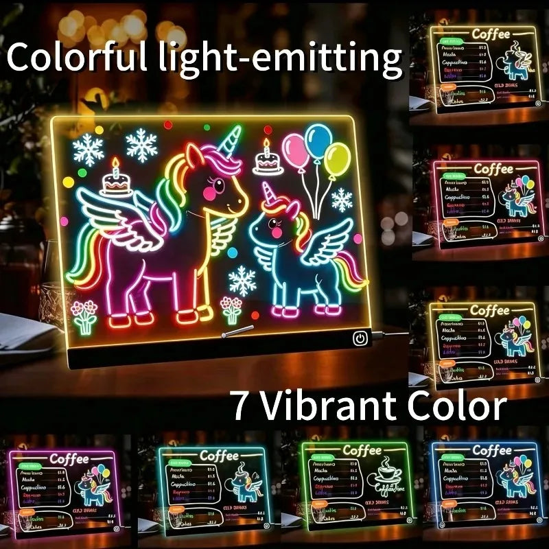 LED Drawing Board 7 Colors Light Acrylic Dry Erase Led Note Board for Room/Store/Office Ideal Gift for Birthday Festival