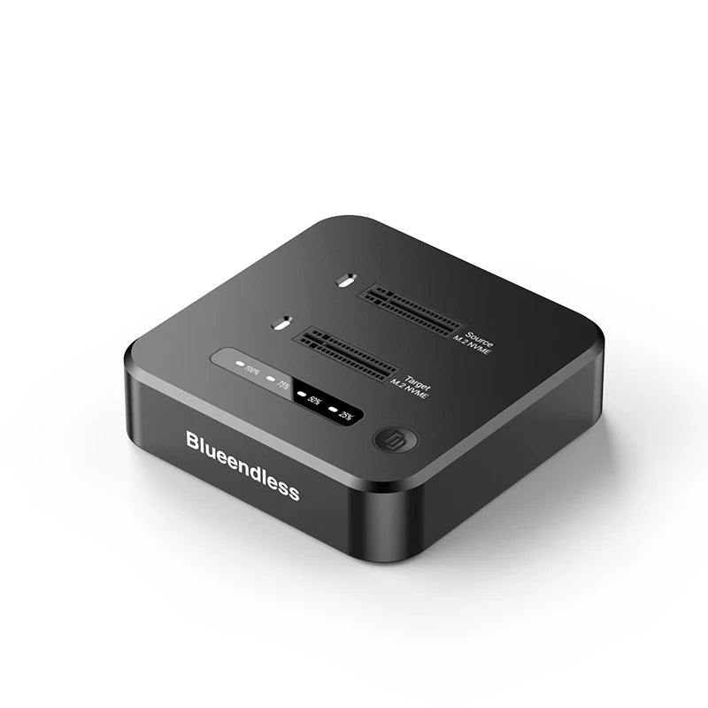 ស្ថានីយ៍ចត SSD M.2 NVMe ក្រៅបណ្តាញ Blueendless ក្លូនពីរច្រក 2Bay M2 NVMe Cloner ប្រភេទ C 10Gbps សម្រាប់ PCIe NVMe SSD Enclosure