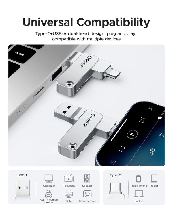 ORICO 2 in 1 Dual Flash Drive High Speed Pen Drive OTG Type C USB A Dual Interfaces for MacBook Android