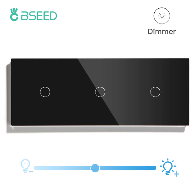 BSEED Dimmer Light Switch 1Gang 1Way Led Dimmer 220V Wall Touch Light Switch Crystal Glass Panel Blue Backlight Memory Function