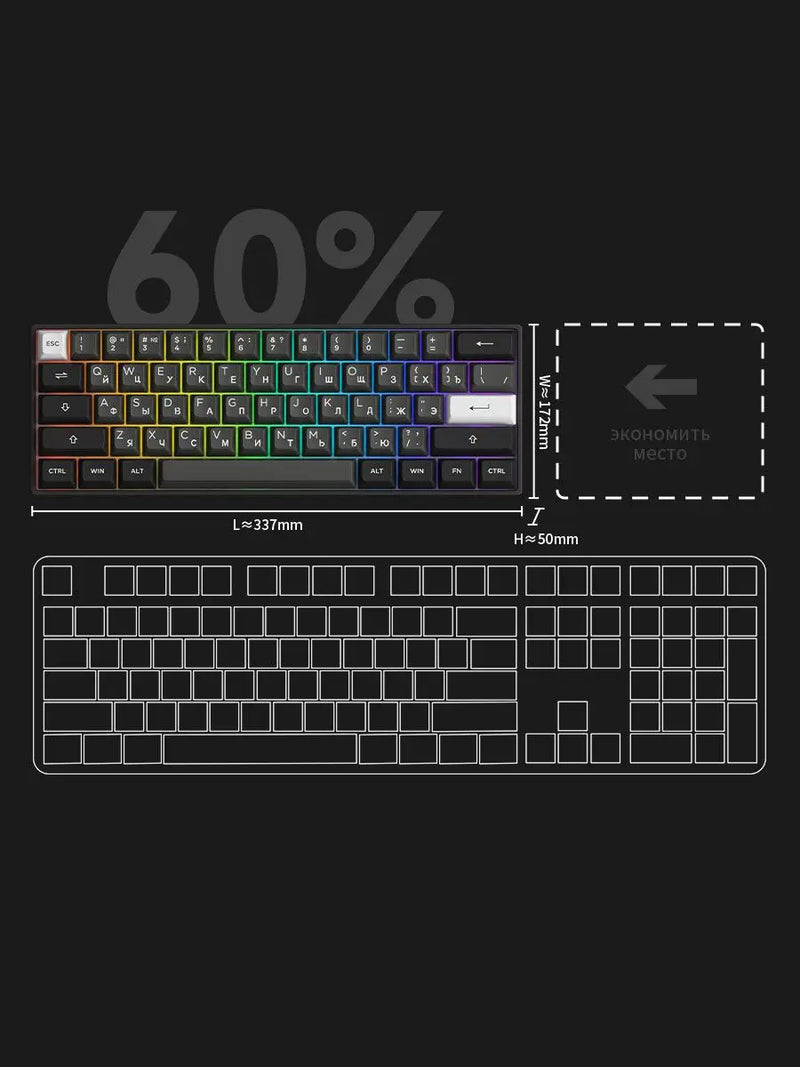 Akko 3061S Black&Silver Wired Mechanical Gaming Keyboard RGB Backlit Russian ASA Profile PBT Double Shot Keycaps