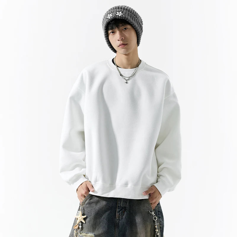DUKEEN 450G Heavyweight Men's Sweatshirts Autumn and Winter New Solid Color Fashion Basic Pullovers 7 Color