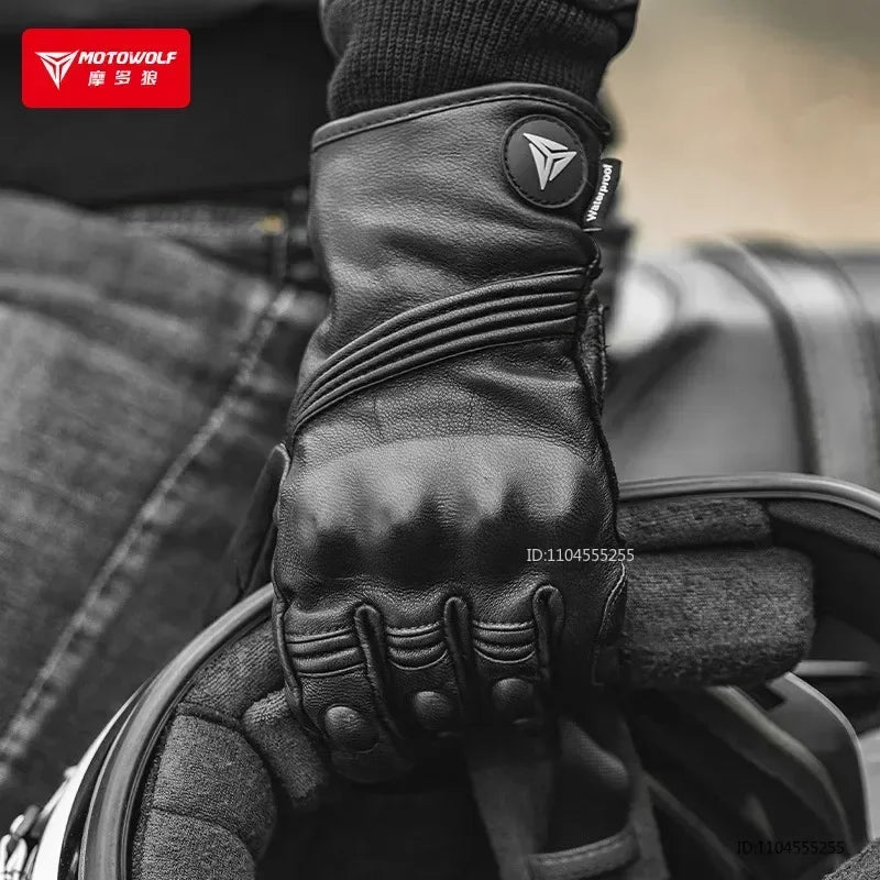 ស្រោមដៃស្បែករដូវរងាសម្រាប់ម៉ូតូម៉ូតូម៉ូតូកង់ម៉ូតូកង់ម៉ូតូស្រោមដៃការពារខ្យល់អេក្រង់ប៉ះ Guantes ស្រោមដៃម៉ូតូបុរស