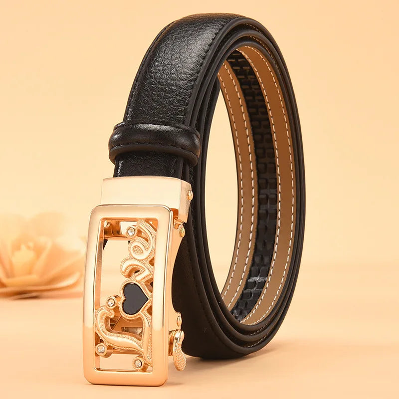 Red Women's Automatic Buckle Belt, Fashion Casual Belts Cinturon Male Waistband White Black 90cm-115cm