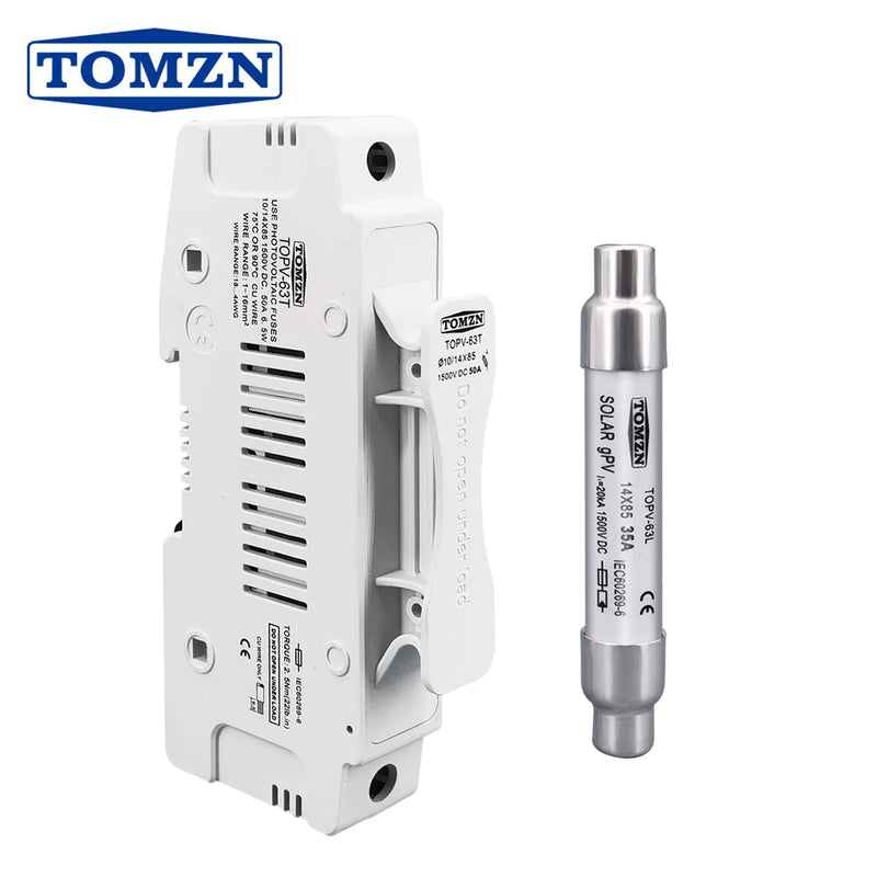 TOMZN 1P Solar PV 1500V Fuse Holder, with 1pc 10x85 or 14x85 PV Fuse for Solar System Protection. Base Photovoltaic Protector.