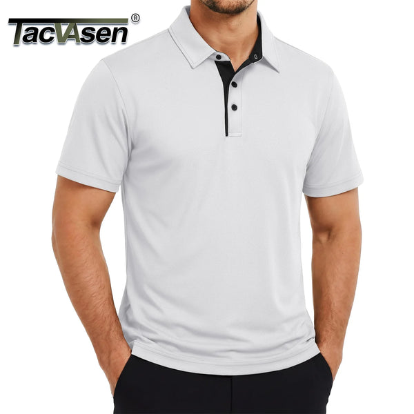 TACVASEN Mens Golf Shirts Dry Fit Polo Short Sleeve Moisture Wicking Performance Contrast Collar Shirt for Work Casual Athletic