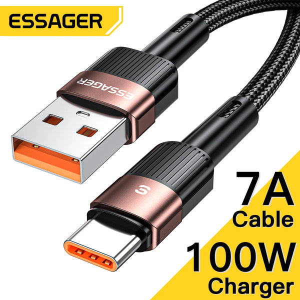 ខ្សែសាក Essager 7A USB Type C 100W សម្រាប់ Realme Huawei P30 Pro 66W ខ្សែសាកលឿន USB-C សម្រាប់ Samsung Oneplus Poco