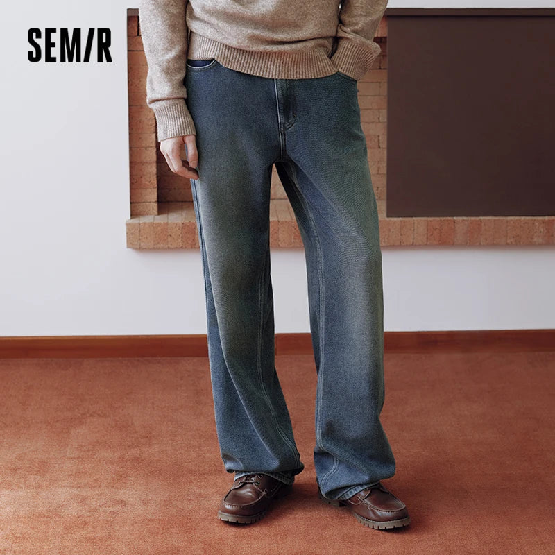 Semir Men Denim Jeans Vintage Wash Loose Fit Straight Leg 2026 New Winter Daily Wear Urban Casual Style Cold Weather Layering