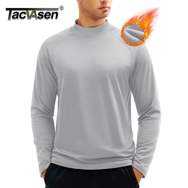 TACVASEN Men's Autumn And Winter Mock Neck Thermal T-shirts Fleece Lined Long Sleeves Stretchy Athletic Workout Base Layer Tops