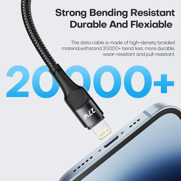 ខ្សែសាក USB Type C 27W PD សម្រាប់ iPhone 14 13 12 Pro Max Mini Xs Xr X 8 iPad MacBook ខ្សែសាកលឿន Type C ទៅខ្សែភ្លើងបំភ្លឺ