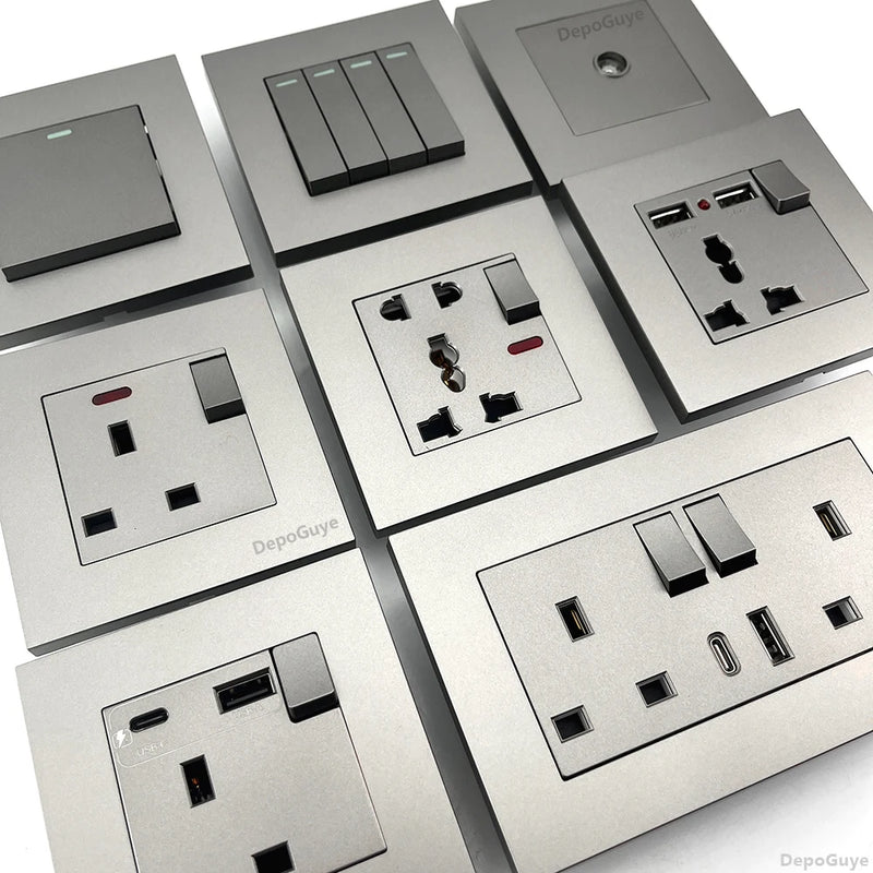 Universal 18W Type-C Quick charge Double Power Outlet,220V Electrical Wall Light 2way Switch UK 13A Wall Double USB Plug Socket